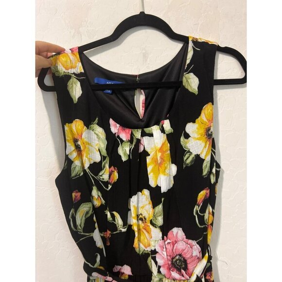 Apt. 9 XL Black Sleeveless Dress Bright Floral Pattern Fit and Flare Lined Belte - Picture 3 of 10